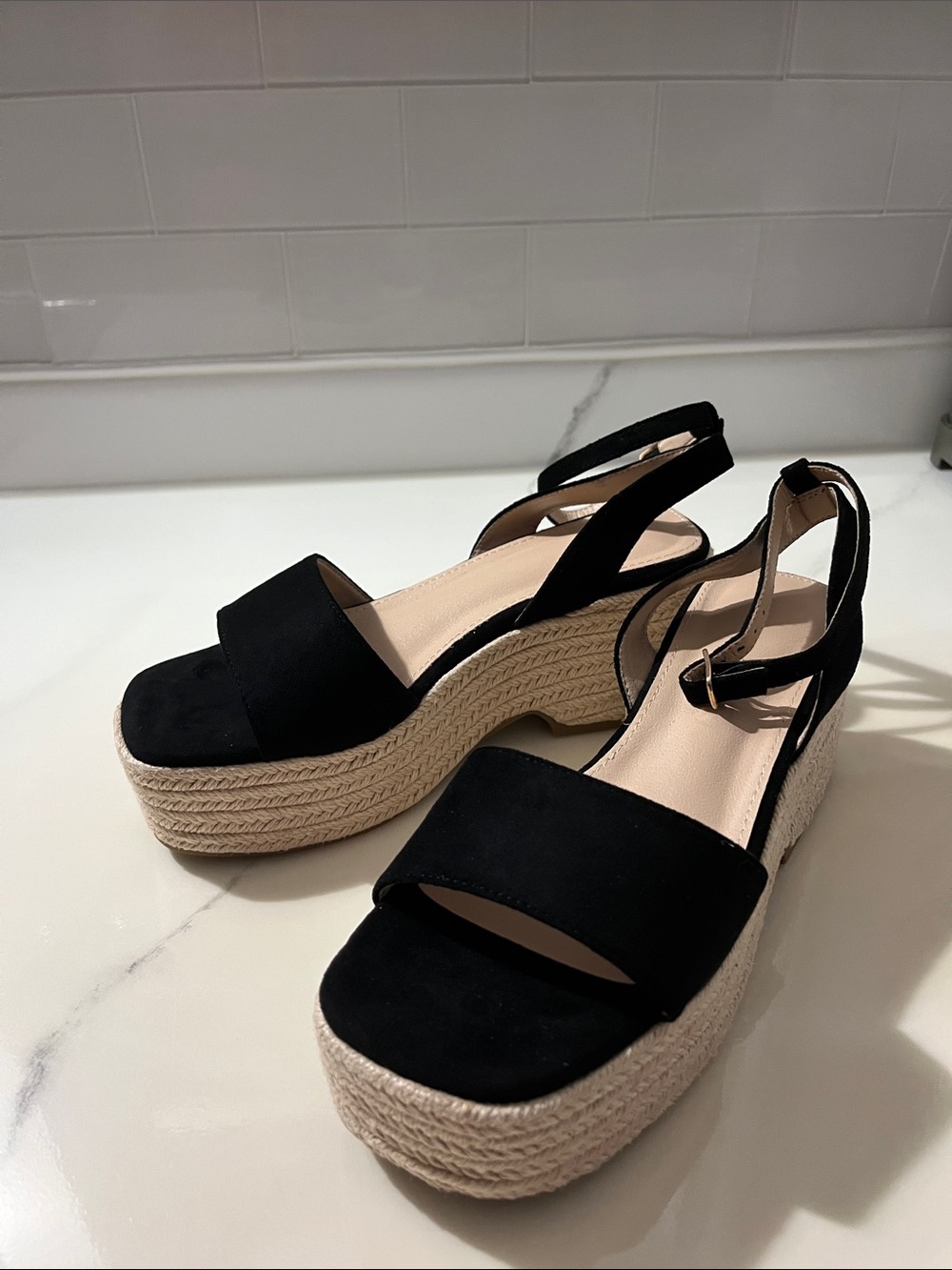 Amazon Black Platform Espadrille Wedge Sandals with Ankle Strap